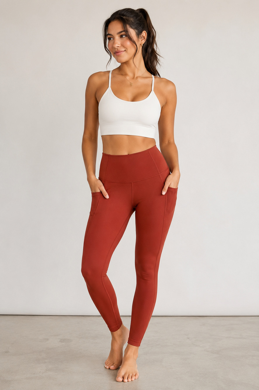 90 Degree By Reflex Rust Red Pocket Leggings Women's Small
